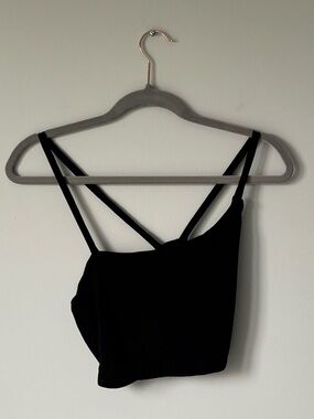 Black Asymmetrical Strappy Cropped Tank Top